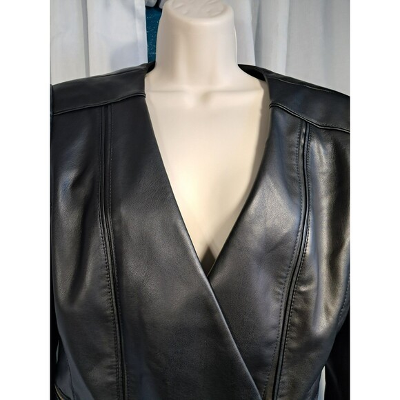 White House Black Market Faux Leather Jacket Black Size 10 570378602 - Picture 5 of 14